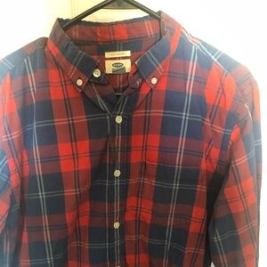 Old Navy Blue Red Plaid Button Down Shirt